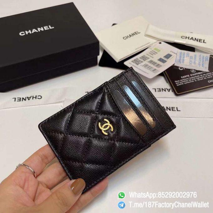 187 Factory Chanel Classic Card Holder Black Grained Calfskin Gold Tone Metal 02