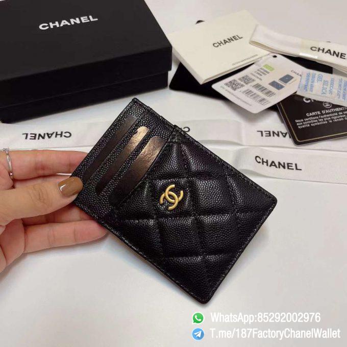 187 Factory Chanel Classic Card Holder Black Grained Calfskin Gold Tone Metal 04