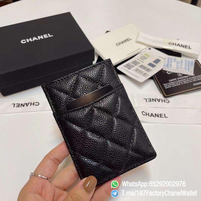 187 Factory Chanel Classic Card Holder Black Grained Calfskin Gold Tone Metal 05 1