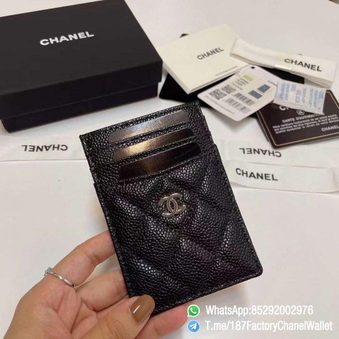 187 Factory Chanel Classic Card Holder Black Grained Calfskin Silver Tone Metal 00