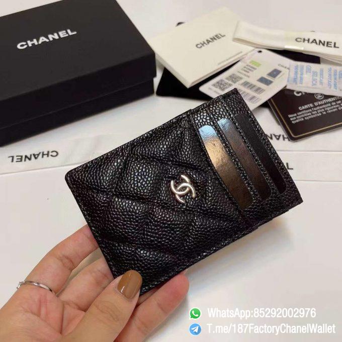 187 Factory Chanel Classic Card Holder Black Grained Calfskin Silver Tone Metal 02