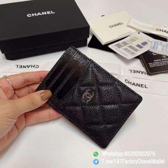 187 Factory Chanel Classic Card Holder Black Grained Calfskin Silver Tone Metal 03