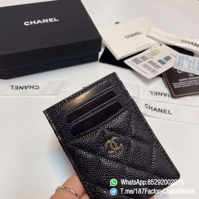 187 Factory Chanel Classic Card Holder Black Grained Calfskin Silver Tone Metal 04