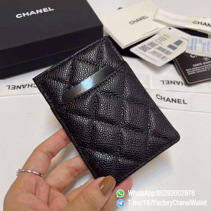 187 Factory Chanel Classic Card Holder Black Grained Calfskin Silver Tone Metal 05