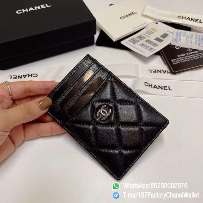 187 Factory Chanel Classic Card Holder Black Silver Tone Metal Shiny Lambskin 02