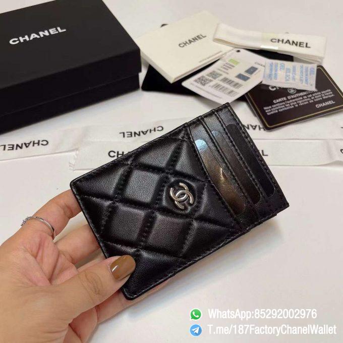 187 Factory Chanel Classic Card Holder Black Silver Tone Metal Shiny Lambskin 03