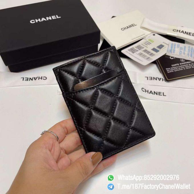 187 Factory Chanel Classic Card Holder Black Silver Tone Metal Shiny Lambskin 05