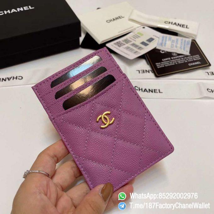 187 Factory Chanel Classic Card Holder Cyclamen Purple Grained Shiny Gold Tone Metal 01