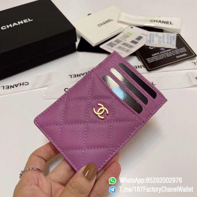 187 Factory Chanel Classic Card Holder Cyclamen Purple Grained Shiny Gold Tone Metal 02