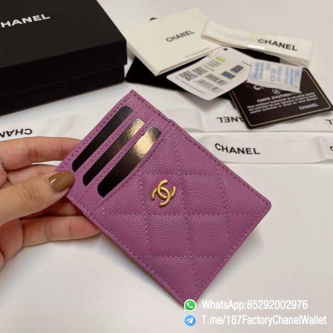 187 Factory Chanel Classic Card Holder Cyclamen Purple Grained Shiny Gold Tone Metal 03