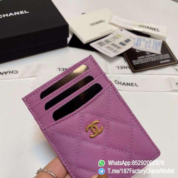 187 Factory Chanel Classic Card Holder Cyclamen Purple Grained Shiny Gold Tone Metal 04