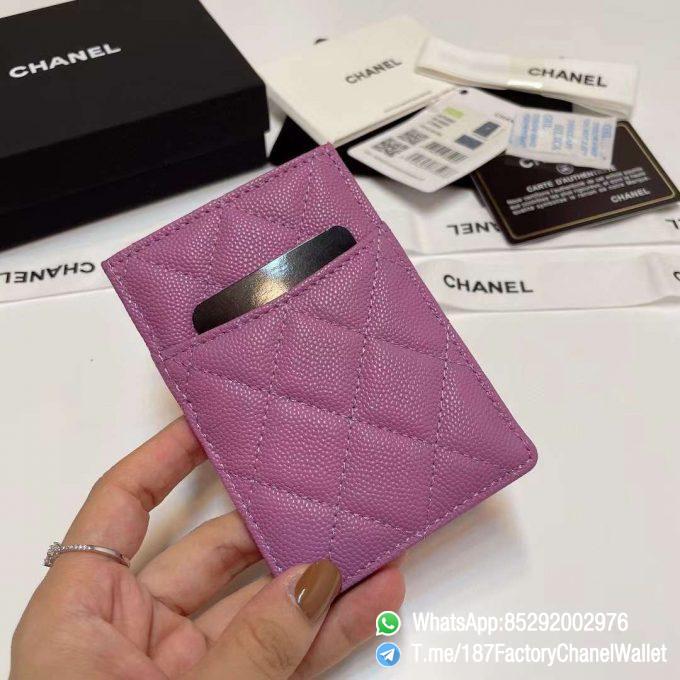 187 Factory Chanel Classic Card Holder Cyclamen Purple Grained Shiny Gold Tone Metal 05