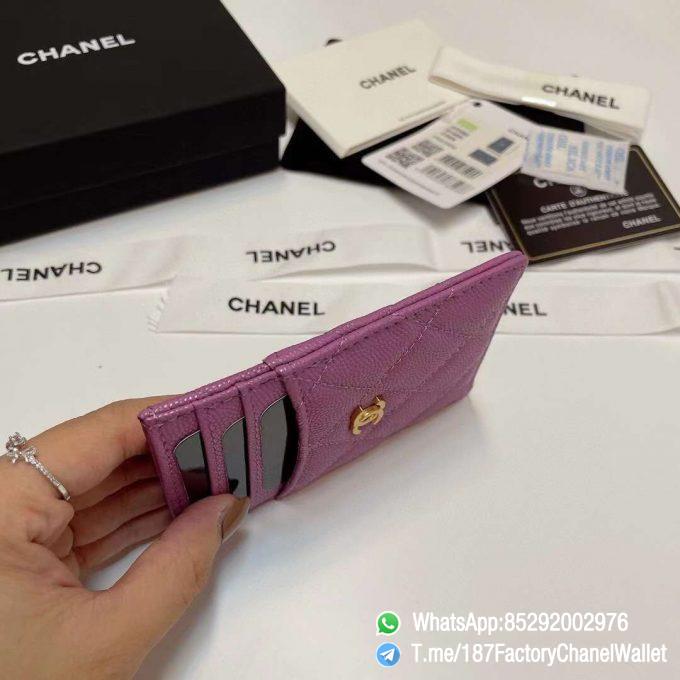 187 Factory Chanel Classic Card Holder Cyclamen Purple Grained Shiny Gold Tone Metal 06