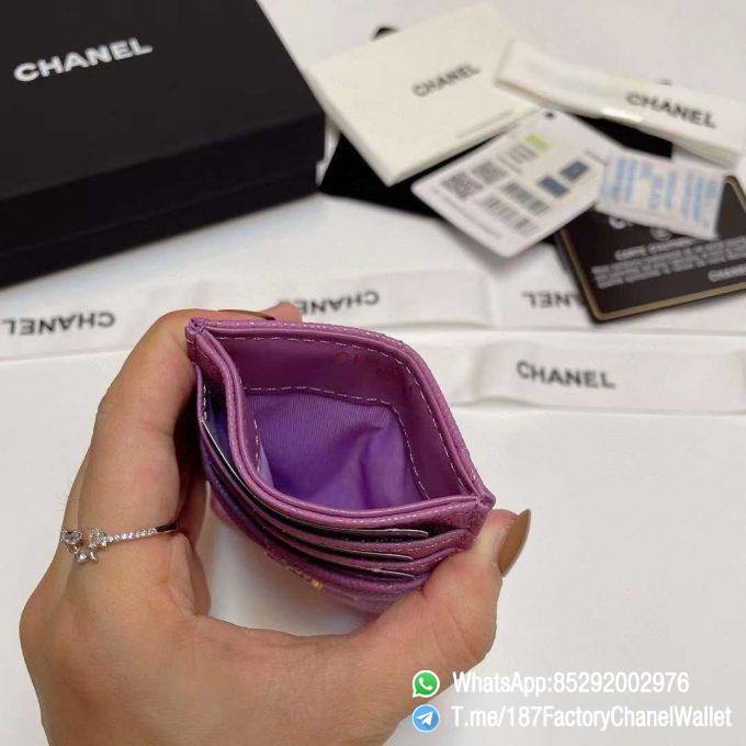 187 Factory Chanel Classic Card Holder Cyclamen Purple Grained Shiny Gold Tone Metal 07