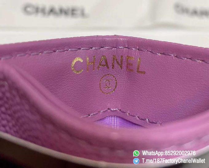 187 Factory Chanel Classic Card Holder Cyclamen Purple Grained Shiny Gold Tone Metal 09