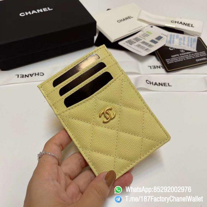 187 Factory Chanel Classic Card Holder Jaune Poussin Yellow Grained Shiny Gold Tone Metal 01