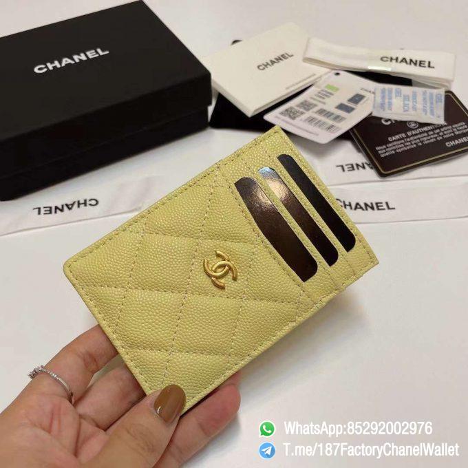 187 Factory Chanel Classic Card Holder Jaune Poussin Yellow Grained Shiny Gold Tone Metal 02