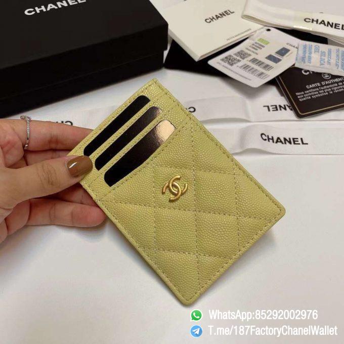 187 Factory Chanel Classic Card Holder Jaune Poussin Yellow Grained Shiny Gold Tone Metal 03