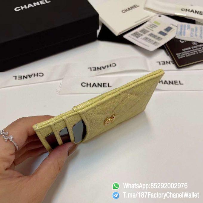 187 Factory Chanel Classic Card Holder Jaune Poussin Yellow Grained Shiny Gold Tone Metal 06