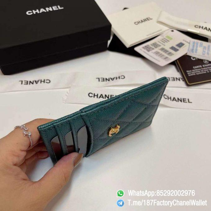 187 Factory Chanel Classic Card Holder Malachite Green Grained Shiny Gold Tone Metal 06