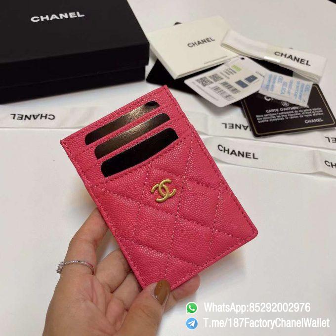 187 Factory Chanel Classic Card Holder Premiere Dame Red Grained Shiny Gold Tone Metal 01