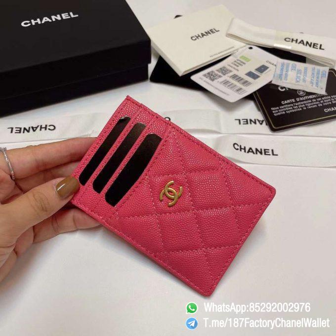 187 Factory Chanel Classic Card Holder Premiere Dame Red Grained Shiny Gold Tone Metal 03