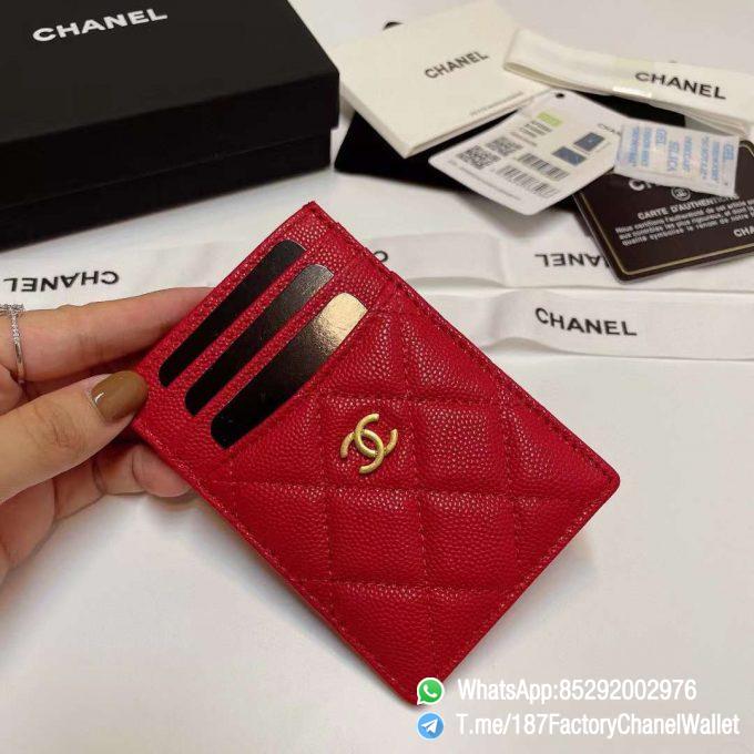 187 Factory Chanel Classic Card Holder Rouge Noir Vermillon Red Grained Shiny Gold Tone Metal 01