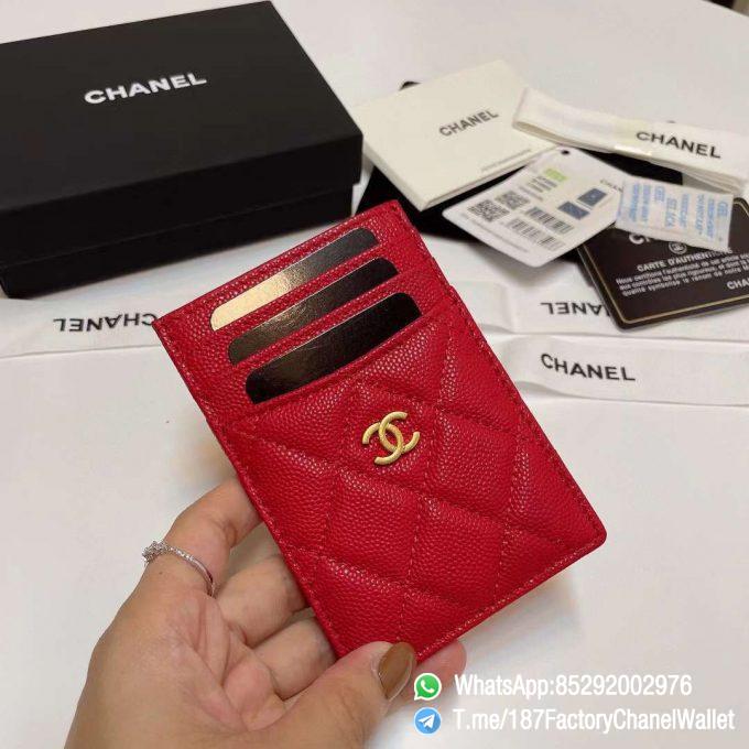 187 Factory Chanel Classic Card Holder Rouge Noir Vermillon Red Grained Shiny Gold Tone Metal 02