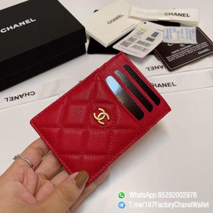 187 Factory Chanel Classic Card Holder Rouge Noir Vermillon Red Grained Shiny Gold Tone Metal 03