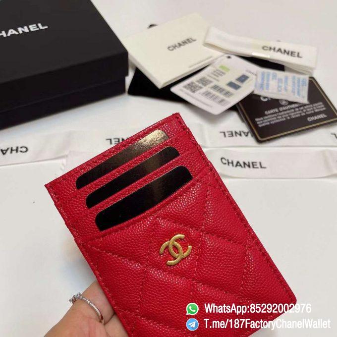 187 Factory Chanel Classic Card Holder Rouge Noir Vermillon Red Grained Shiny Gold Tone Metal 04