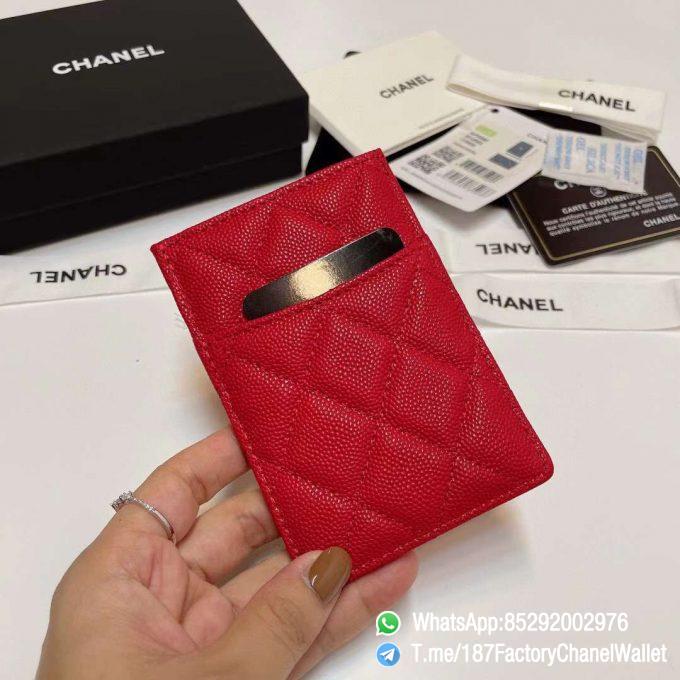 187 Factory Chanel Classic Card Holder Rouge Noir Vermillon Red Grained Shiny Gold Tone Metal 05