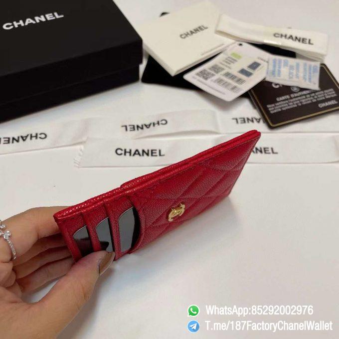 187 Factory Chanel Classic Card Holder Rouge Noir Vermillon Red Grained Shiny Gold Tone Metal 06