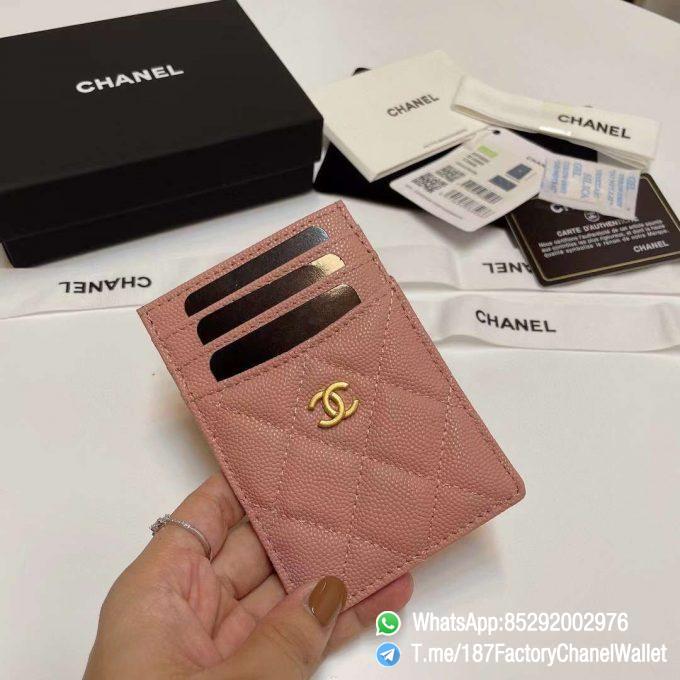 187 Factory Chanel Classic Card Holder Rouge Venitienne Pink Grained Shiny Gold Tone Metal 01