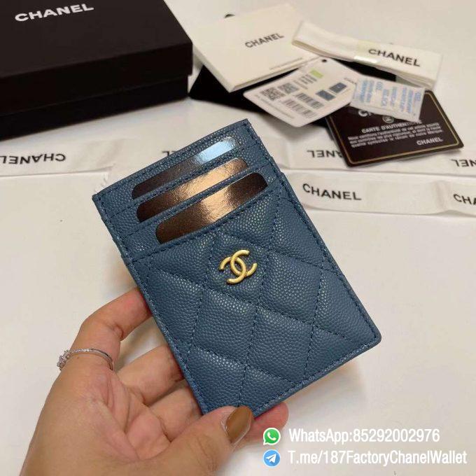 187 Factory Chanel Classic Card Holder Tempete Blue Grained Shiny Gold Tone Metal 01