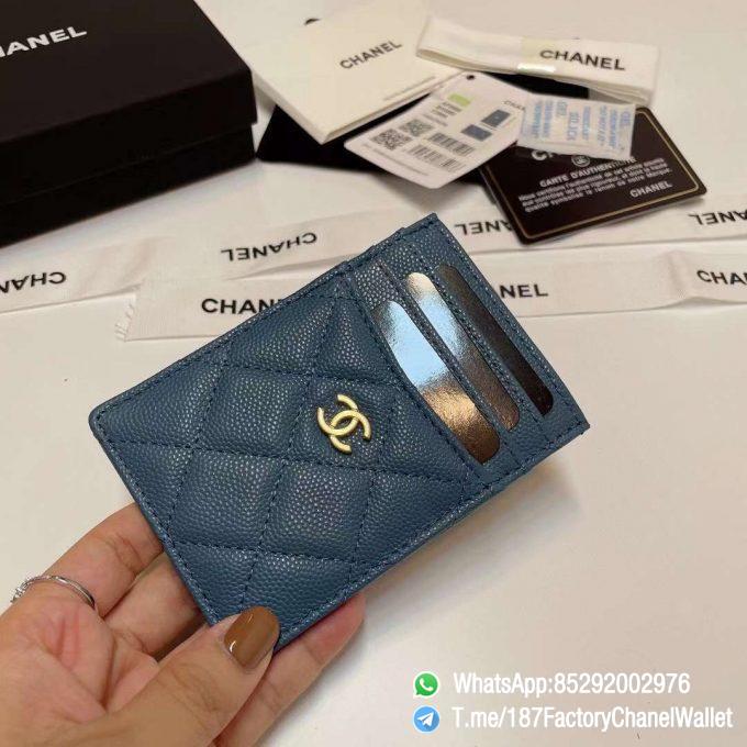 187 Factory Chanel Classic Card Holder Tempete Blue Grained Shiny Gold Tone Metal 02