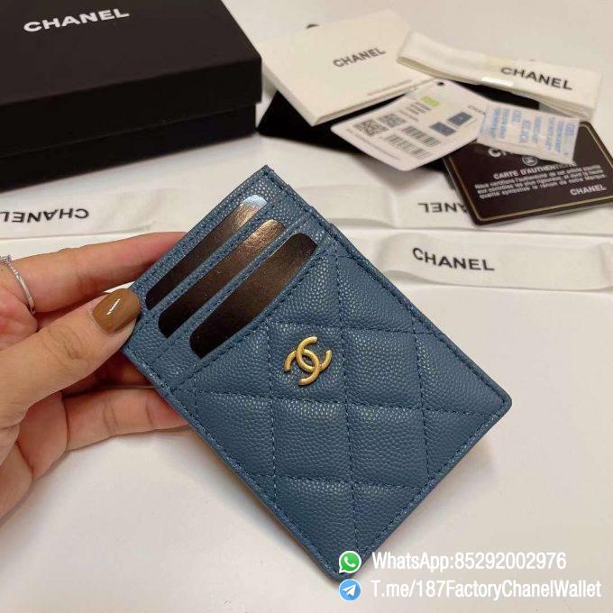 187 Factory Chanel Classic Card Holder Tempete Blue Grained Shiny Gold Tone Metal 03