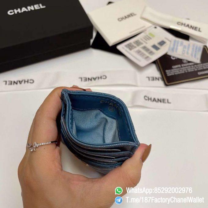 187 Factory Chanel Classic Card Holder Tempete Blue Grained Shiny Gold Tone Metal 07