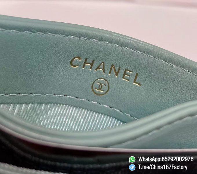 187 Factory Bags Chanel 19 Card Holder Aqua Green Shiny Lambskin Gold Tone Metal 07