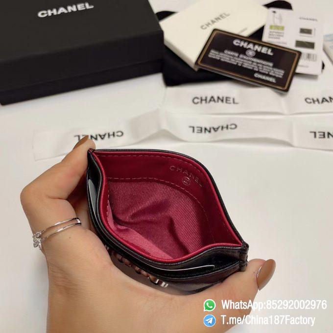 187 Factory Bags Chanel 19 Card Holder Black Shiny Lambskin Silver Tone Metal 06