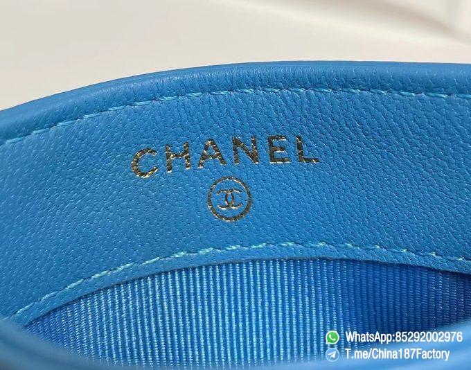 187 Factory Bags Chanel 19 Card Holder Blue Shiny Lambskin Gold Tone Metal 08