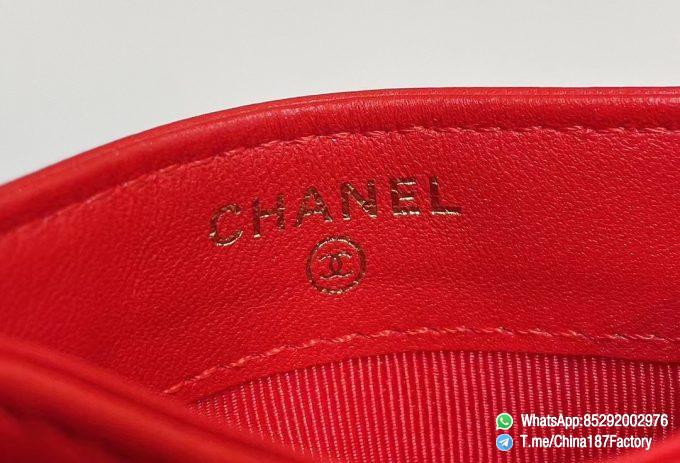 187 Factory Bags Chanel 19 Card Holder Bright Red Shiny Lambskin Gold Tone Metal 07