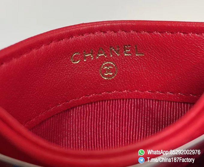 187 Factory Bags Chanel 19 Card Holder Red Shiny Lambskin Gold Tone Metal 07