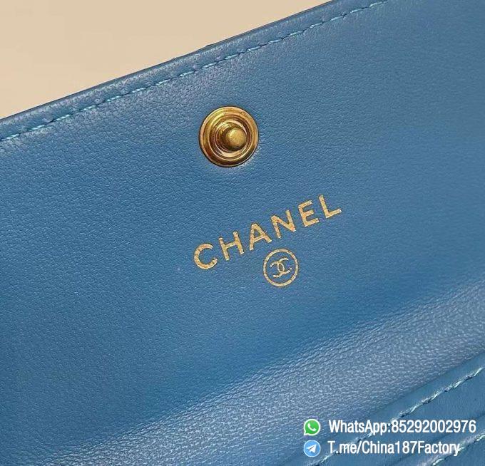 187 Factory Bags Chanel 19 Flap Card Holder Blue Shiny Lambskin Gold Tone Metal 08