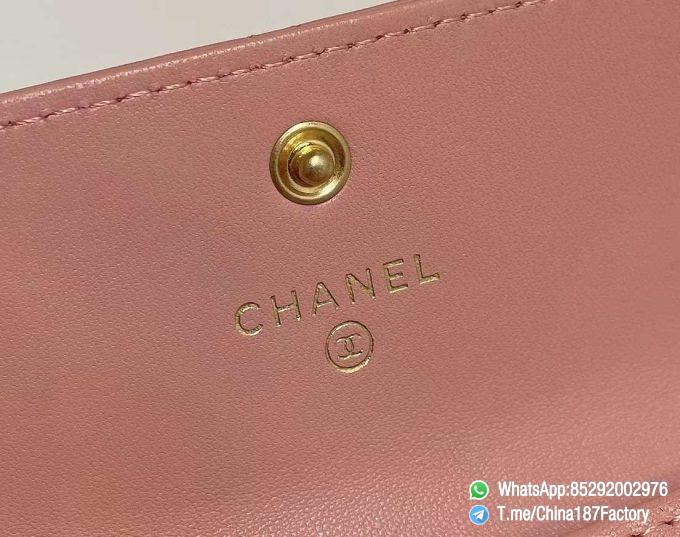 187 Factory Bags Chanel 19 Flap Card Holder Pink Shiny Lambskin Gold Tone Metal 09