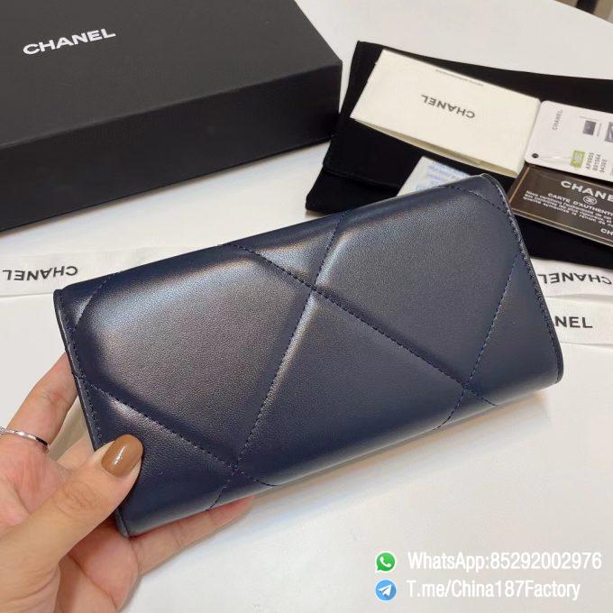 187 Factory Bags Chanel 19 Long Wallet Abysse Blue Shiny Lambskin Gold Tone Metal 03