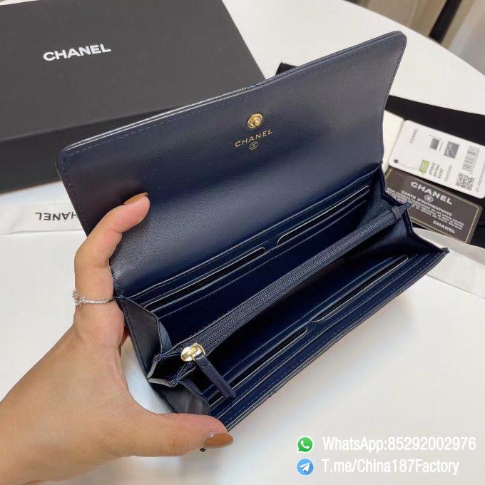 187 Factory Bags Chanel 19 Long Wallet Abysse Blue Shiny Lambskin Gold Tone Metal 07