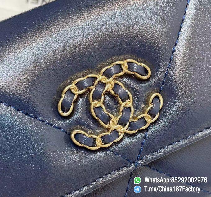 187 Factory Bags Chanel 19 Long Wallet Abysse Blue Shiny Lambskin Gold Tone Metal 09