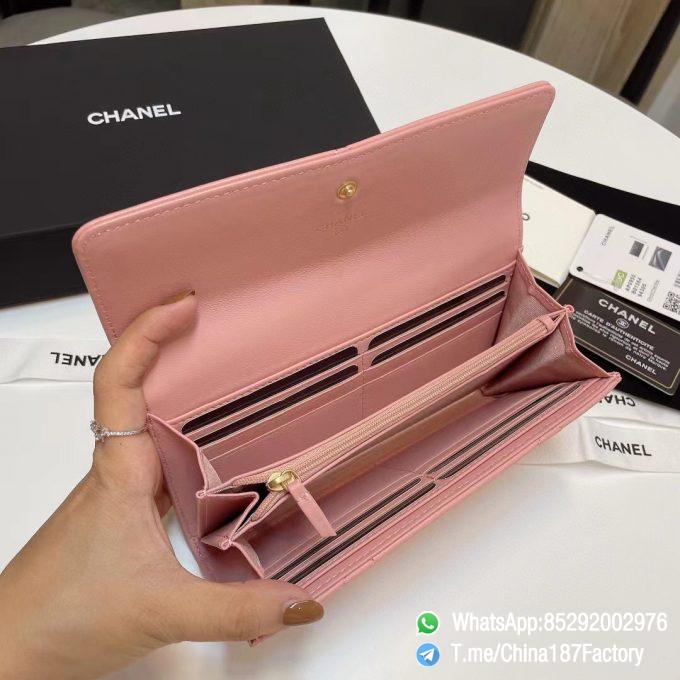 187 Factory Bags Chanel 19 Long Wallet Pink Shiny Lambskin Gold Tone Metal 07