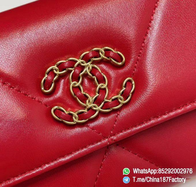 187 Factory Bags Chanel 19 Long Wallet Red Shiny Lambskin Gold Tone Metal 09