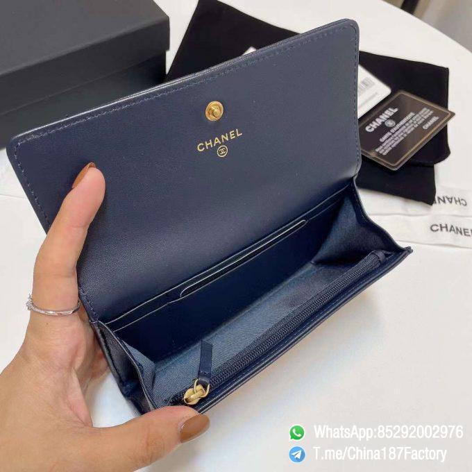 187 Factory Bags Chanel 19 Middle Cambon Wallet Abysse Blue Shiny Lambskin Gold Tone Metal 07